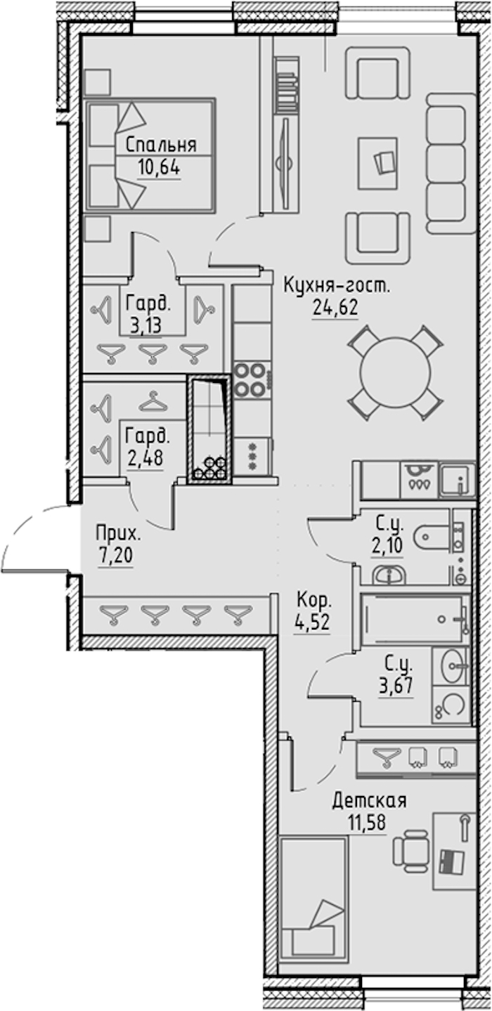 2-комнатная квартира 69.94 м², 8/10 эт., ЖК «LEGENDA Сампсониевский 32»